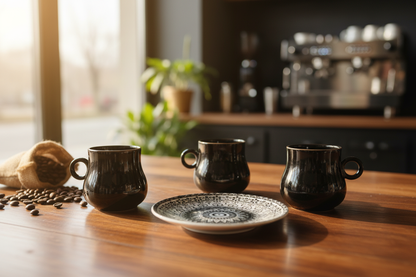 Black Coffee Cups in Elegant Setting