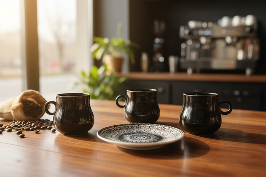 Black Coffee Cups in Elegant Setting